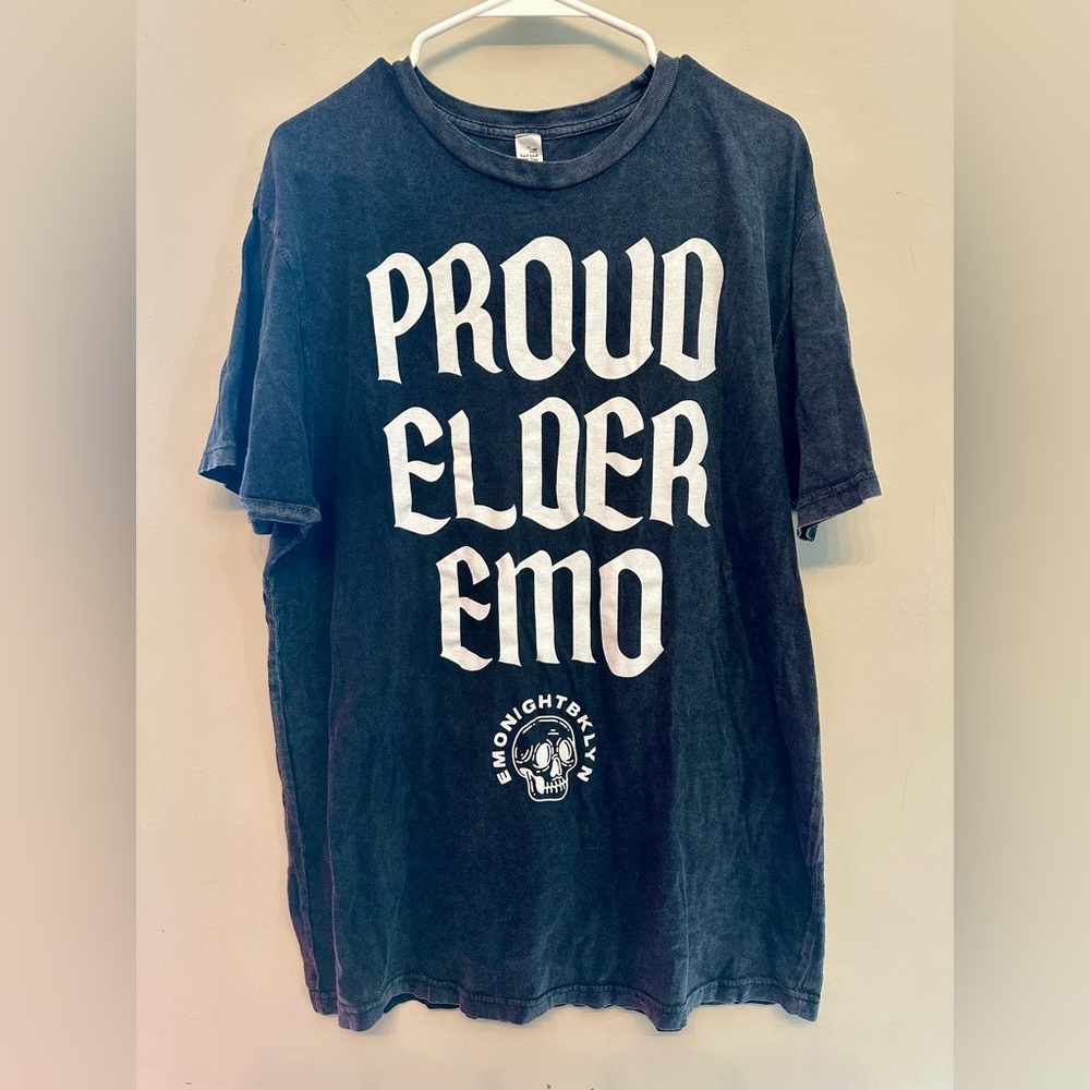 Black Graphic Tee - “Proud Elder Emo” Large
